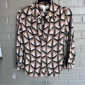 Gorgeous Diane Von Furstenberg Silk Geometric Blouse 10